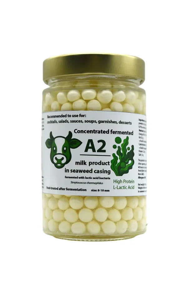 MilkBiotic A2 Labneh Balls in glass jar with golden cap